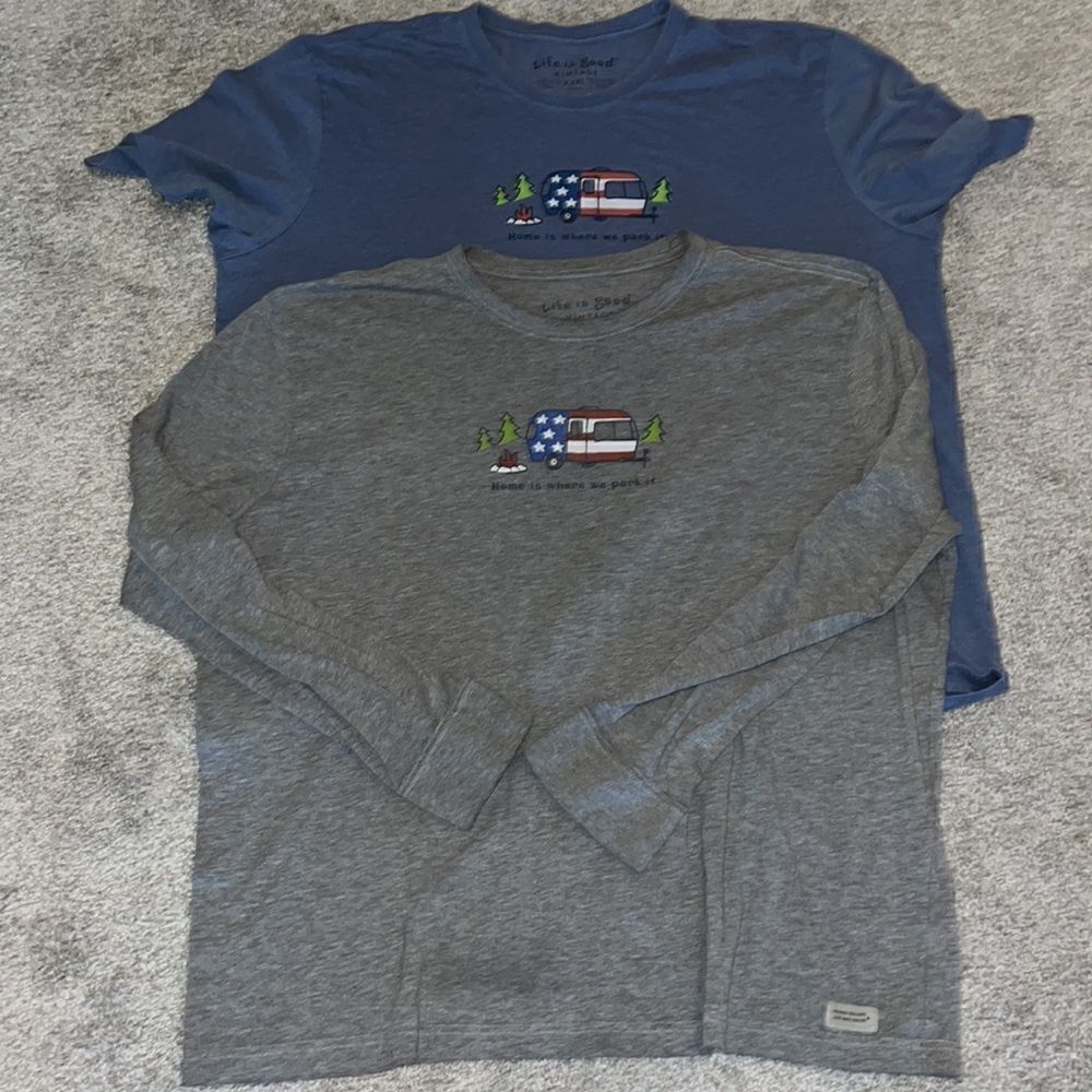 Lot of 2 Stars & Stripes Camper “home is where I park it” SS & LS T Shirt-3XL